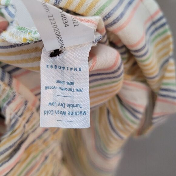 NWT Marine Layer Laney Mini Dress Sz Med Beachy Stripe Linen Blend Ruffle yellow - Picture 7 of 10